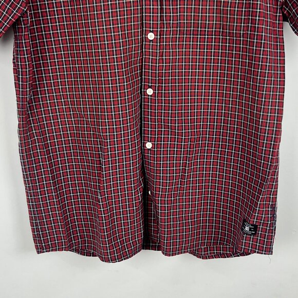 DC Casual Button Down Shirt Size L Red Plaid Short Sleeve Pocket Cotton - Picture 4 of 9